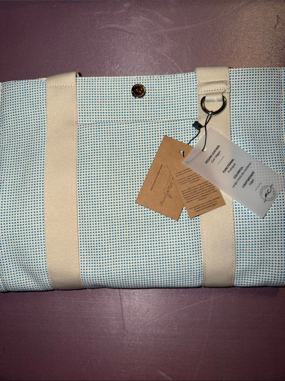 NIB Ampere Creations Margo Blue Two-Tone Canvas Laptop Tote Bag